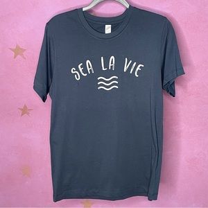 Alternative Apparel Sea La Vie Wave Navy Cotton T-shirt Small Costal Beach Retro